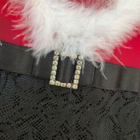 Coquette Women's Crotchless Teddy XL Red/White/Black Feather Trim Lace - Picture 7 of 11